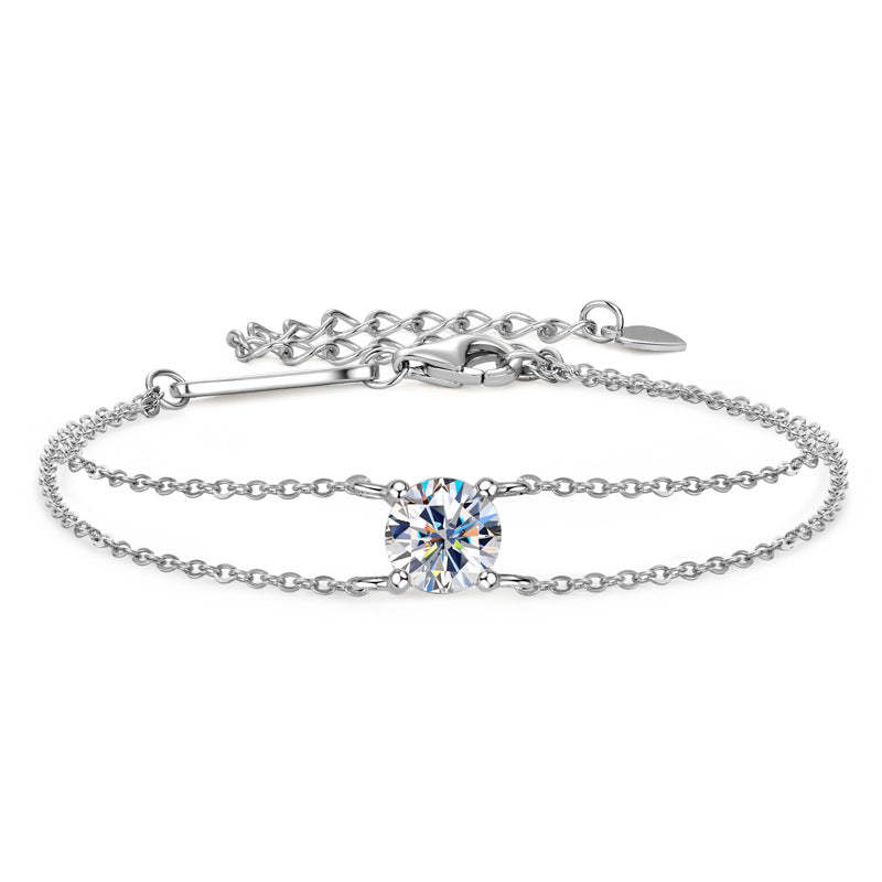 Moissanite 4 Prongs Round Cut Bracelet-Sterling Silver-lornajewelry