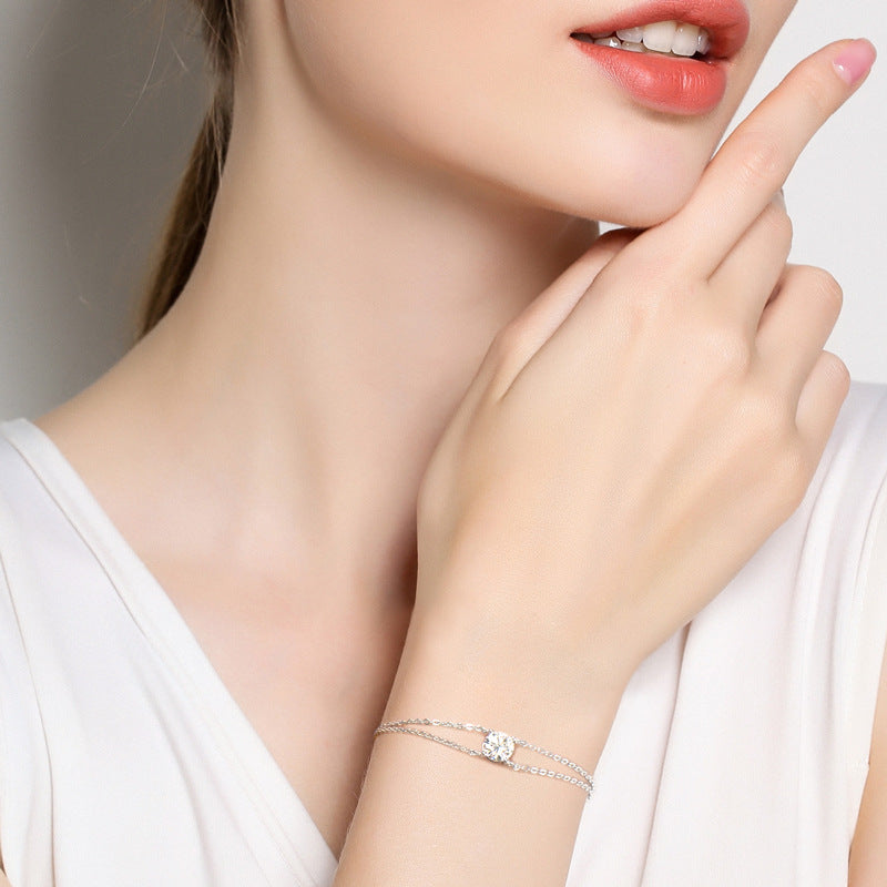 Moissanite 4 Prongs Round Cut Bracelet-Sterling Silver-lornajewelry