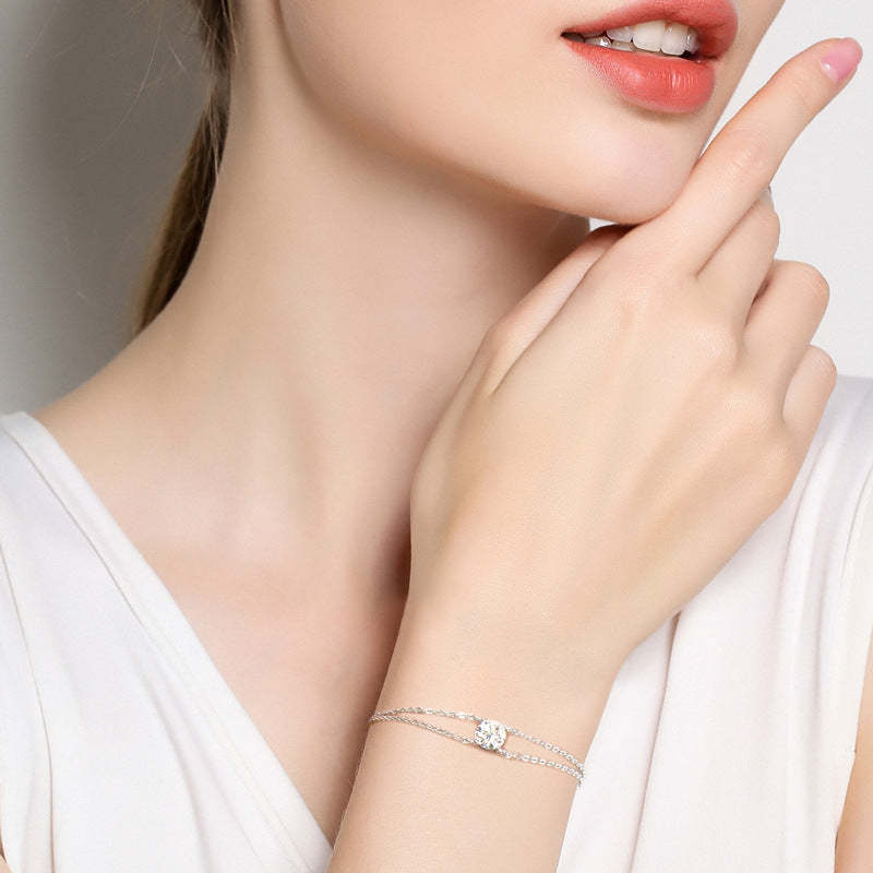 Moissanite 4 Prongs Round Cut Bracelet-Sterling Silver-lornajewelry