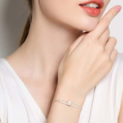 Moissanite 4 Prongs Round Cut Bracelet-Sterling Silver-lornajewelry