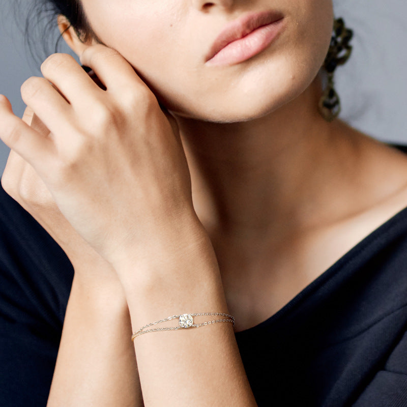 Moissanite 4 Prongs Round Cut Bracelet-Sterling Silver-lornajewelry