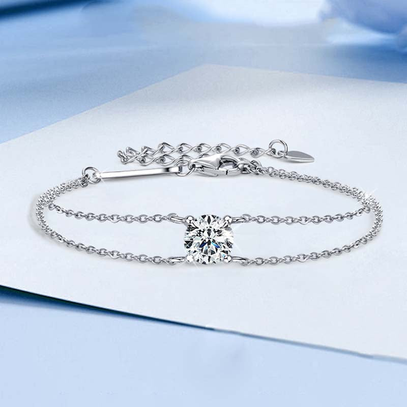 Moissanite 4 Prongs Round Cut Bracelet-Sterling Silver-lornajewelry