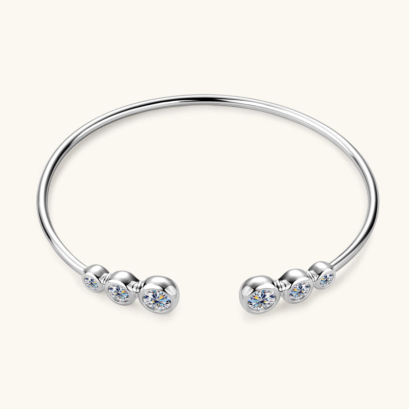 Moissanite Bezel Round Cut Open Bracelet-Sterling Silver-lornajewelry