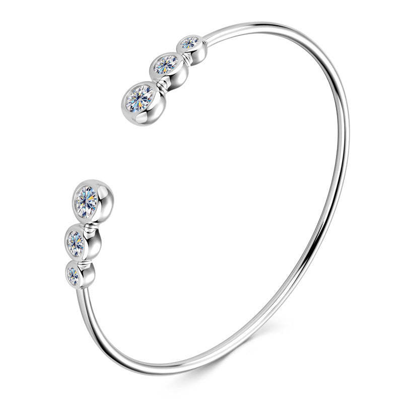 Moissanite Bezel Round Cut Open Bracelet-Sterling Silver-lornajewelry