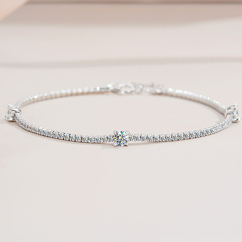 Moissanite Round Cut Bracelet-Sterling Silver-lornajewelry