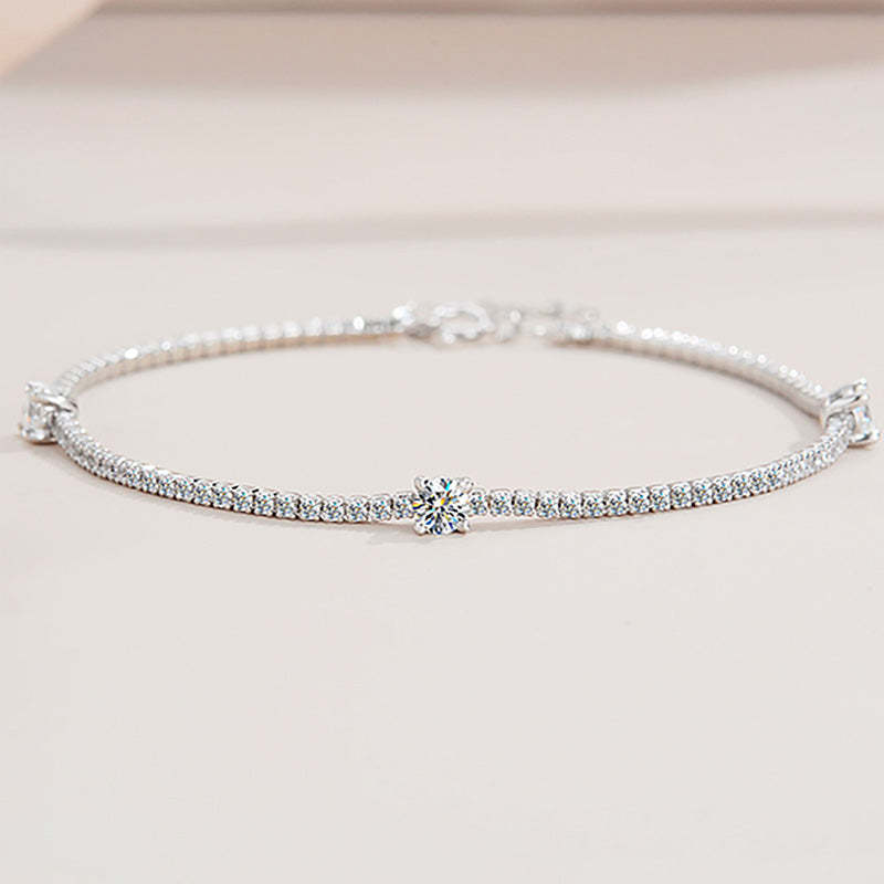 Moissanite Round Cut Bracelet-Sterling Silver-lornajewelry