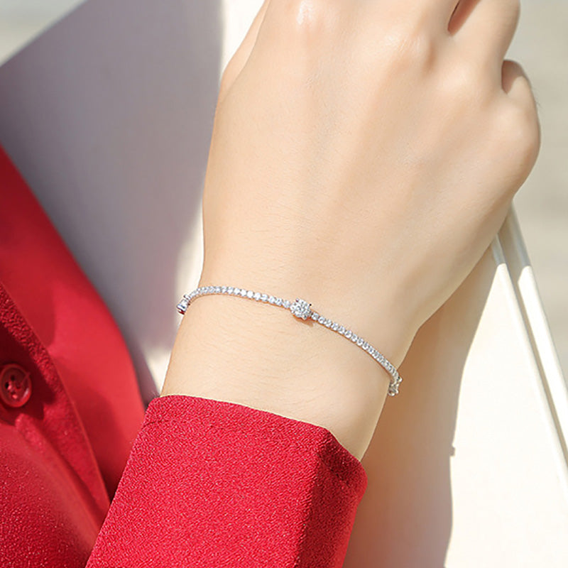 Moissanite Round Cut Bracelet-Sterling Silver-lornajewelry