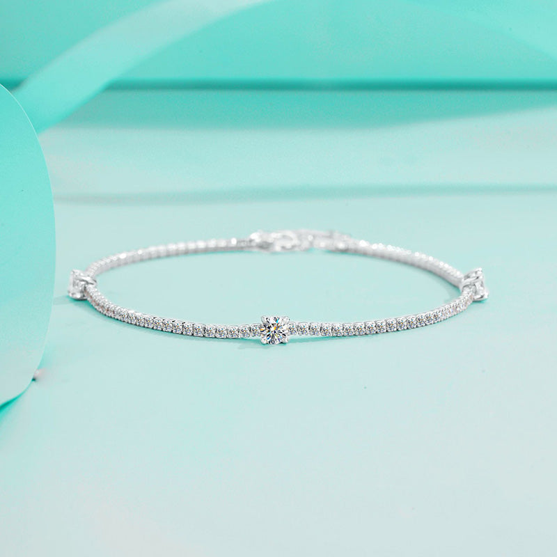 Moissanite Round Cut Bracelet-Sterling Silver-lornajewelry