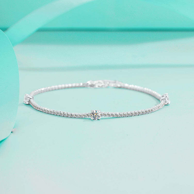 Moissanite Round Cut Bracelet-Sterling Silver-lornajewelry