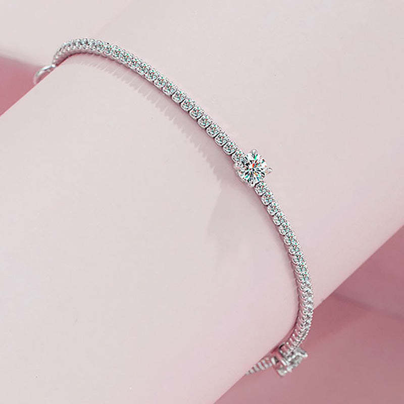 Moissanite Round Cut Bracelet-Sterling Silver-lornajewelry