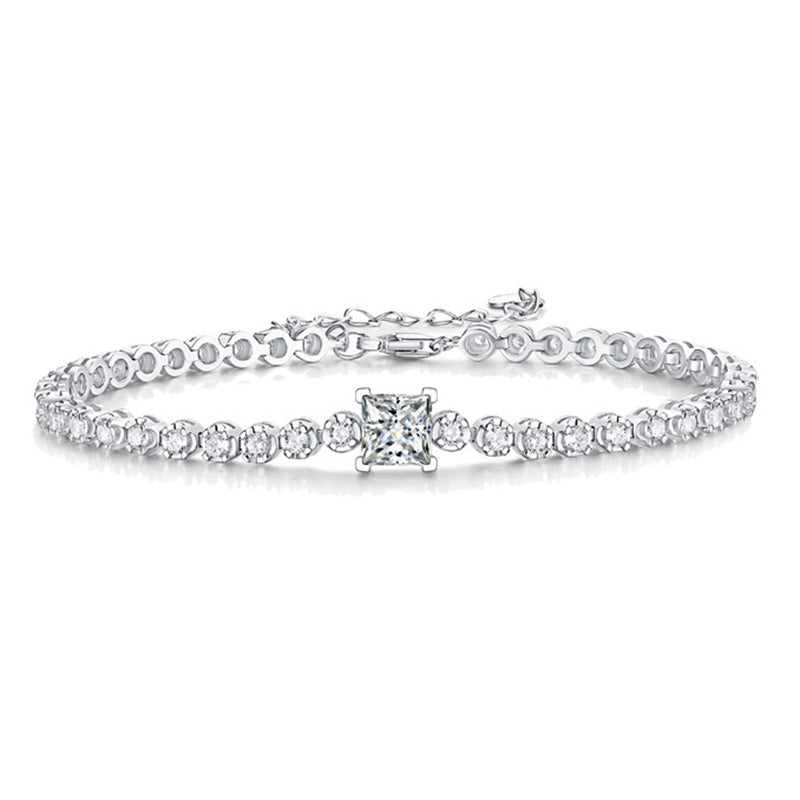 Moissanite 1.0 Carat Princess Cut Bracelet-Sterling Silver-lornajewelry