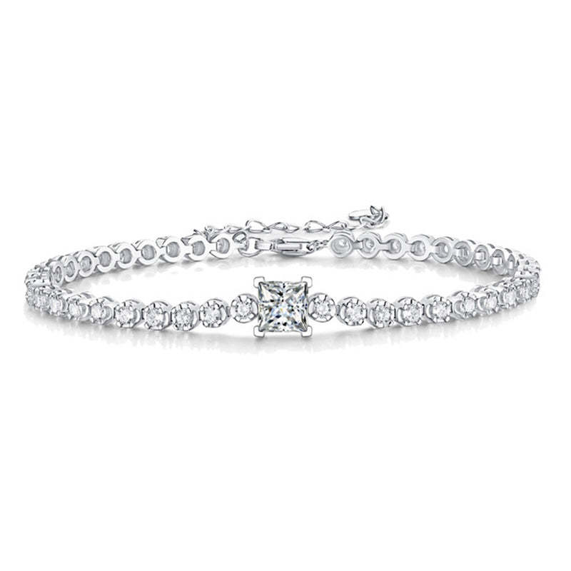 Moissanite 1.0 Carat Princess Cut Bracelet-Sterling Silver-lornajewelry