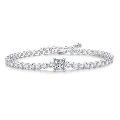 Moissanite 1.0 Carat Princess Cut Bracelet-Sterling Silver-lornajewelry