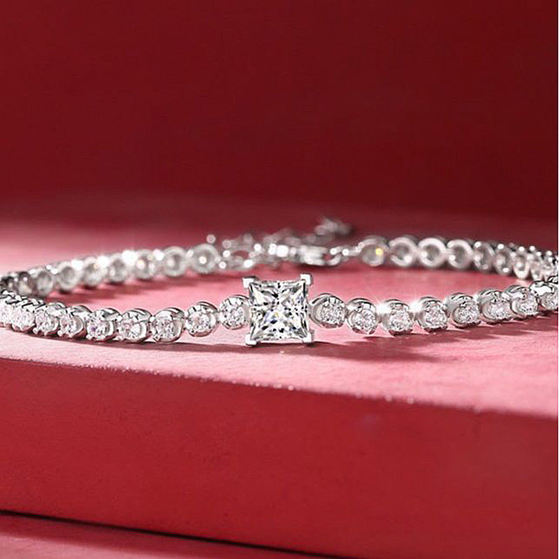 Moissanite 1.0 Carat Princess Cut Bracelet-Sterling Silver-lornajewelry