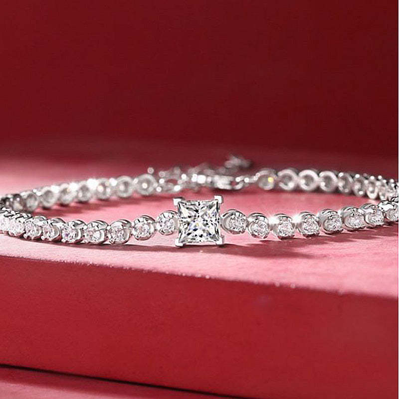 Moissanite 1.0 Carat Princess Cut Bracelet-Sterling Silver-lornajewelry