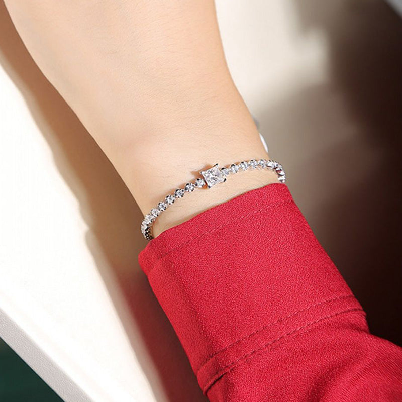 Moissanite 1.0 Carat Princess Cut Bracelet-Sterling Silver-lornajewelry