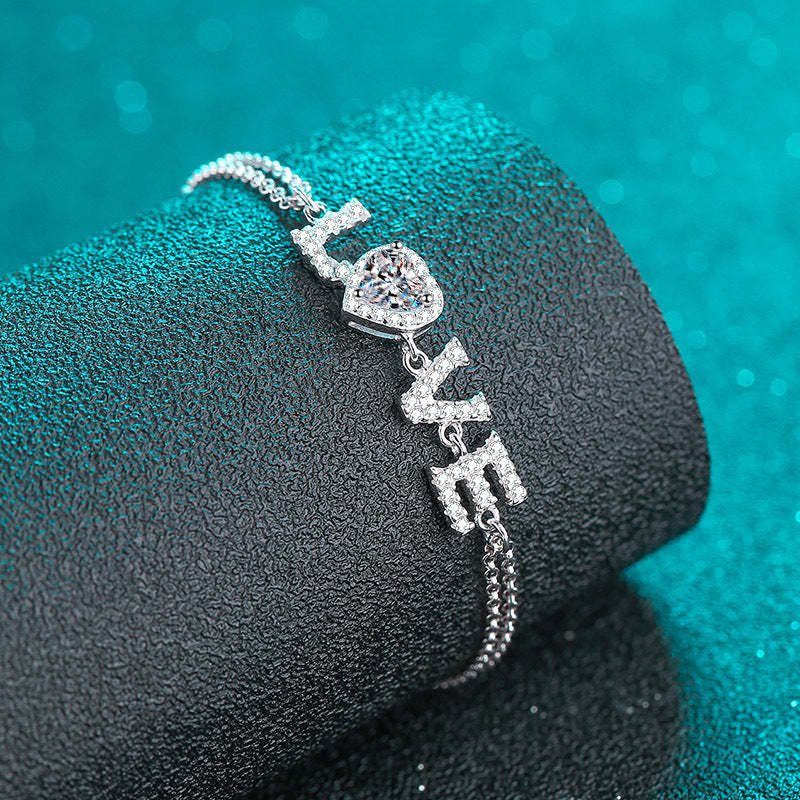 Moissanite Heart-shaped Round Cut Bracelet-Sterling Silver-lornajewelry