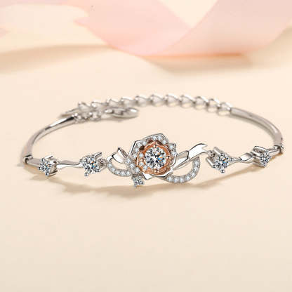 Moissanite Flower Design Round Cut Bracelet-Sterling Silver-lornajewelry