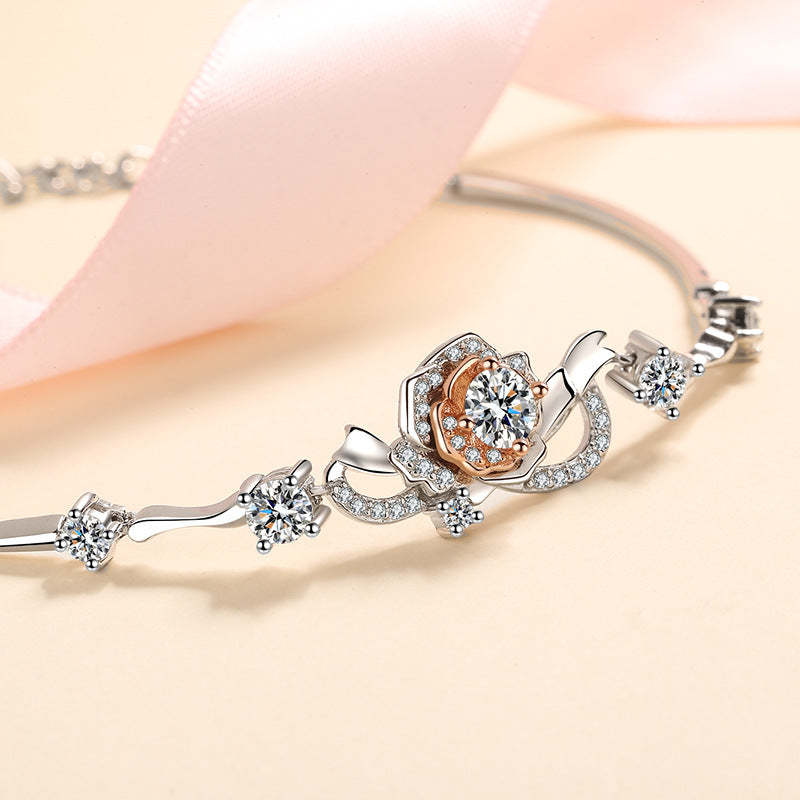 Moissanite Flower Design Round Cut Bracelet-Sterling Silver-lornajewelry