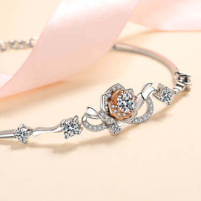 Moissanite Flower Design Round Cut Bracelet-Sterling Silver-lornajewelry