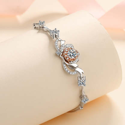 Moissanite Flower Design Round Cut Bracelet-Sterling Silver-lornajewelry
