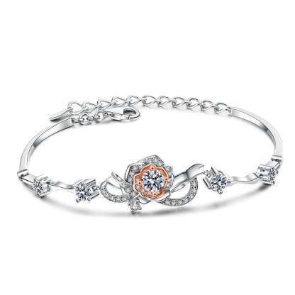 Moissanite Flower Design Round Cut Bracelet-Sterling Silver-lornajewelry