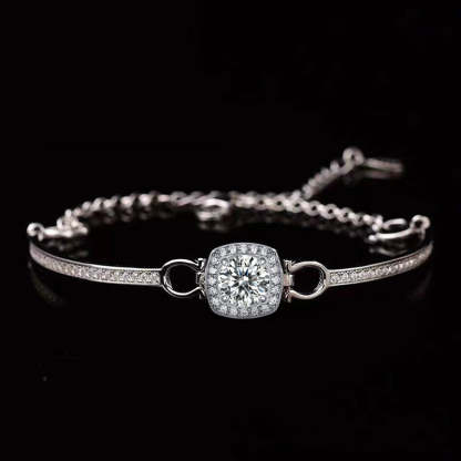 Moissanite Halo Round Cut Bracelet-Sterling Silver-lornajewelry