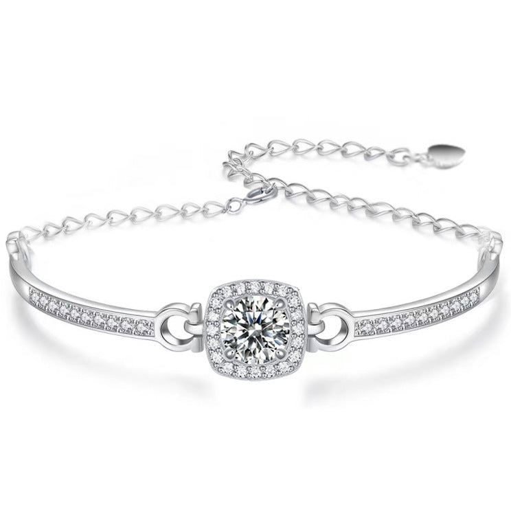 Moissanite Halo Round Cut Bracelet-Sterling Silver-lornajewelry