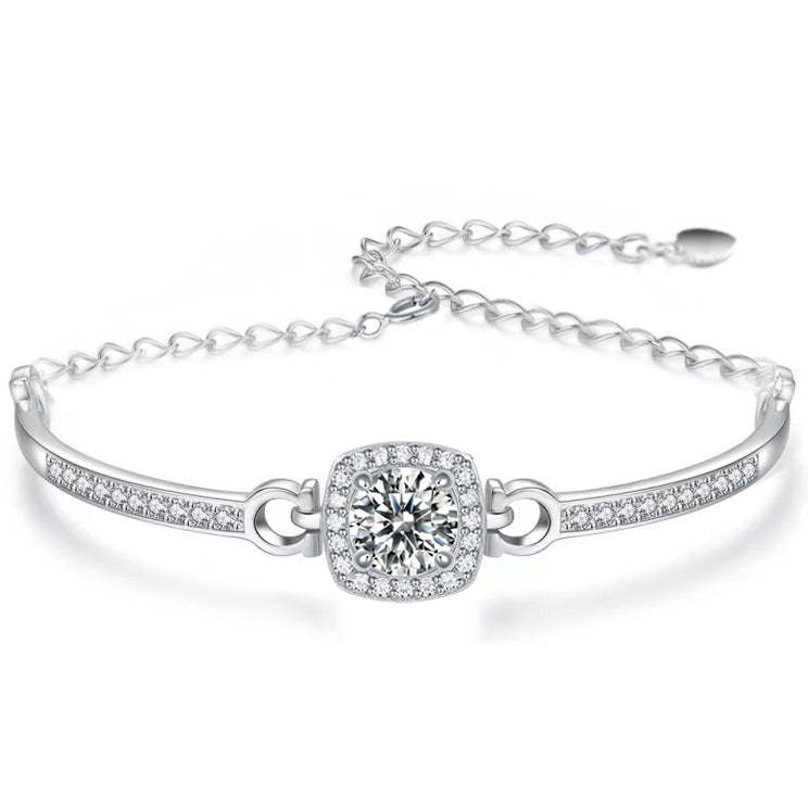 Moissanite Halo Round Cut Bracelet-Sterling Silver-lornajewelry