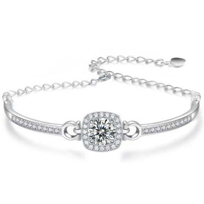 Moissanite Halo Round Cut Bracelet-Sterling Silver-lornajewelry