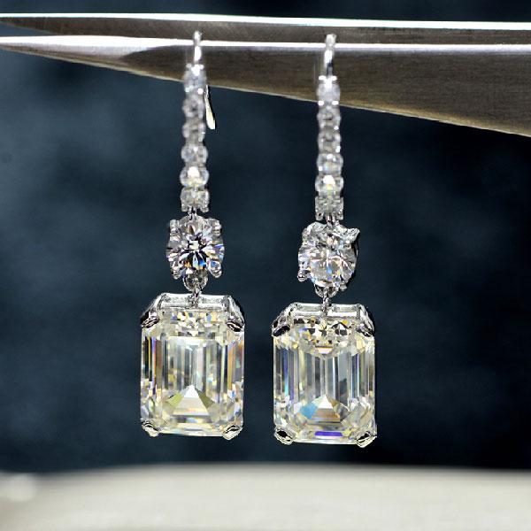 Emerald Cut  Drop Earrings In Sterling Silver-Sterling Silver-lornajewelry