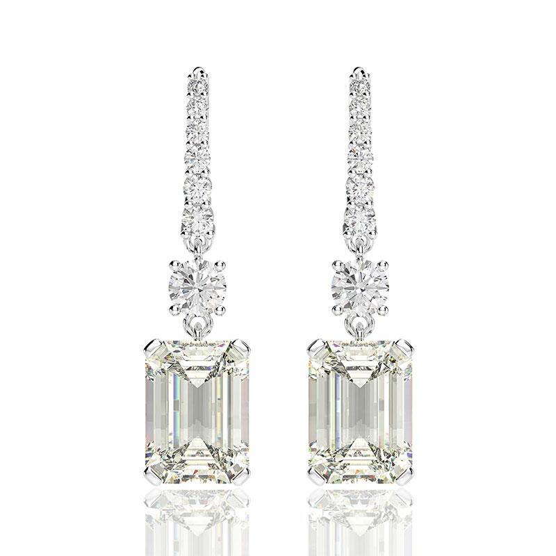 Emerald Cut  Drop Earrings In Sterling Silver-Sterling Silver-lornajewelry