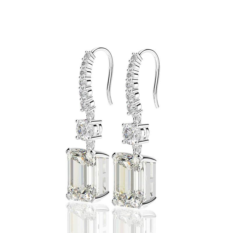 Emerald Cut  Drop Earrings In Sterling Silver-Sterling Silver-lornajewelry