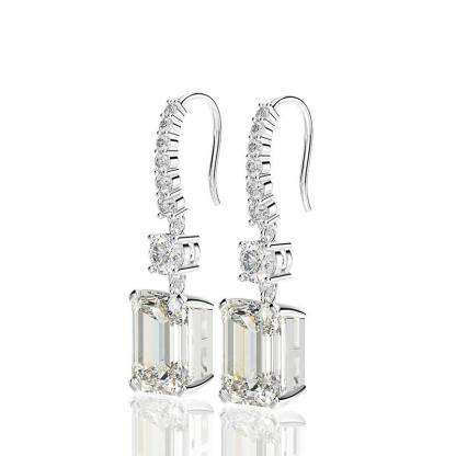 Emerald Cut  Drop Earrings In Sterling Silver-Sterling Silver-lornajewelry