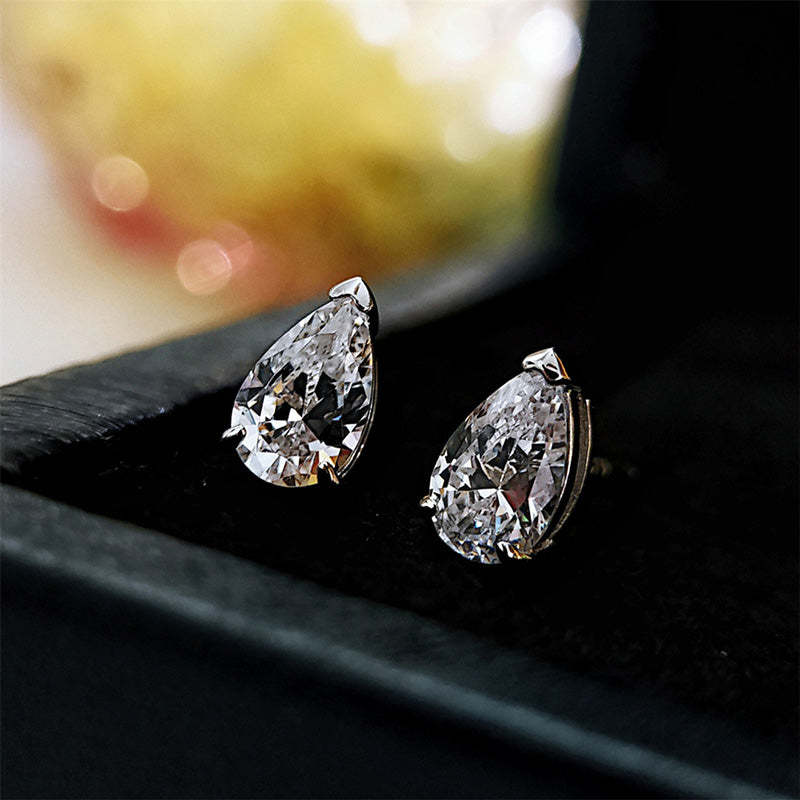 Sterling Silver Created White Sapphire Pear Cut Women's Stud Earrings-Sterling Silver-lornajewelry