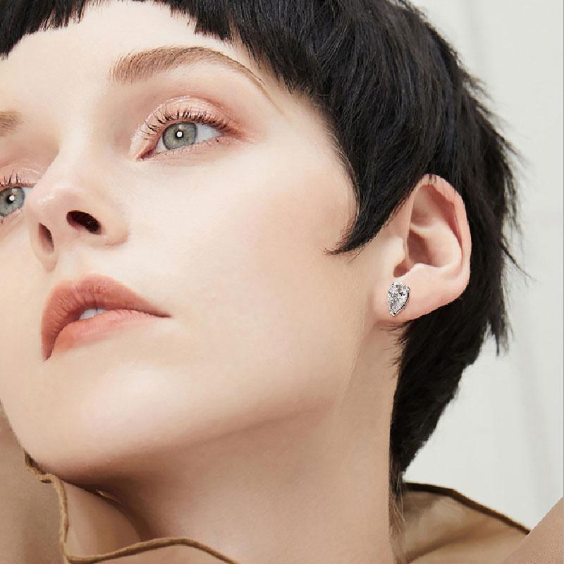 Sterling Silver Created White Sapphire Pear Cut Women's Stud Earrings-Sterling Silver-lornajewelry