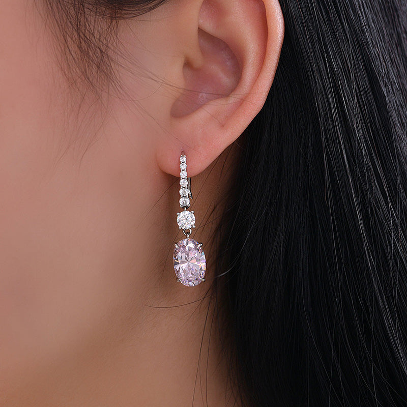 Created Pink Sapphire Oval Cut Women's Drop Earrings In Sterling Silver-Sterling Silver-lornajewelry