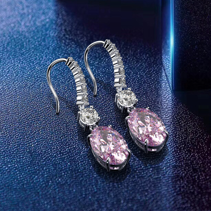 Created Pink Sapphire Oval Cut Women's Drop Earrings In Sterling Silver-Sterling Silver-lornajewelry