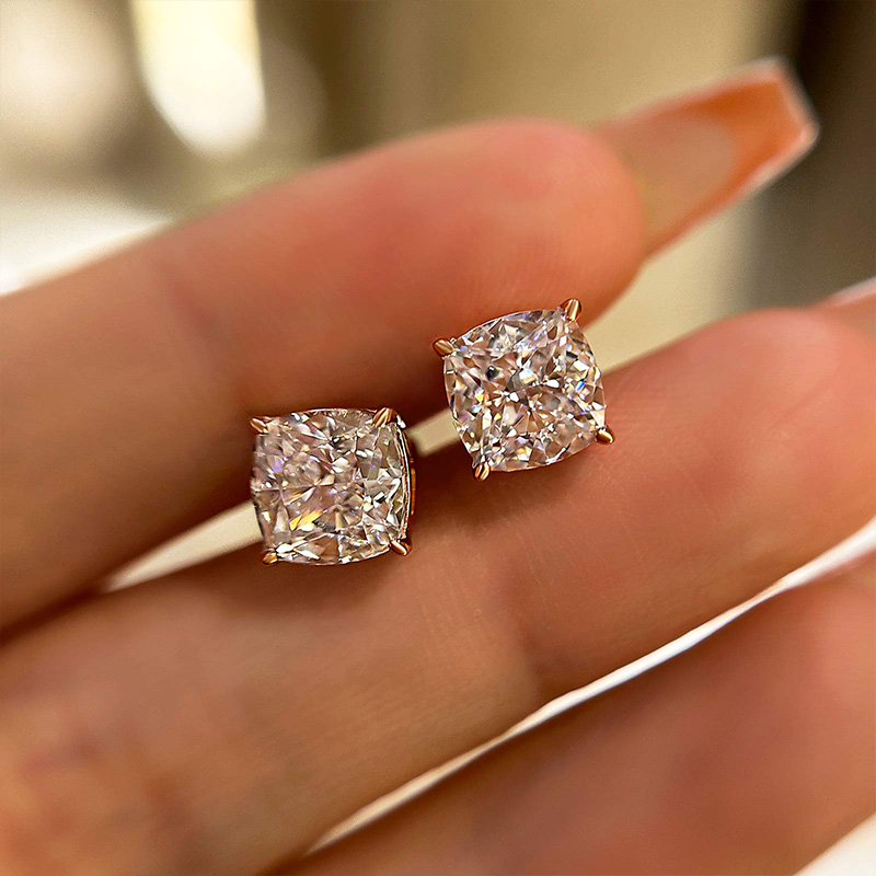 3.0 Carat Cushion Cut Sterling Silver Women's Stud Earrings-Sterling Silver-lornajewelry