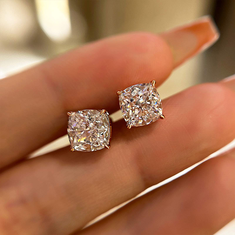 3.0 Carat Cushion Cut Sterling Silver Women's Stud Earrings-Sterling Silver-lornajewelry