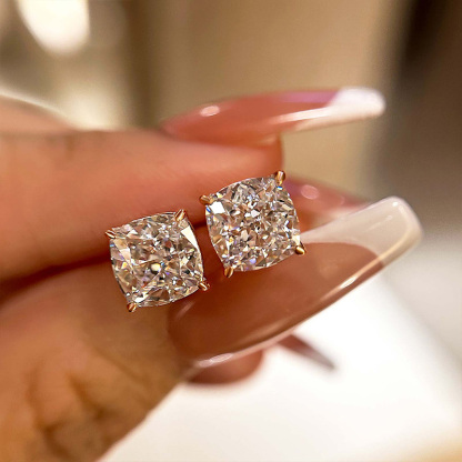3.0 Carat Cushion Cut Sterling Silver Women's Stud Earrings-Sterling Silver-lornajewelry