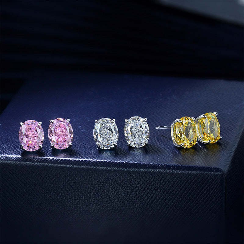 Stunning Classic Oval Cut  Stud Earrings In Sterling Silver-Sterling Silver-lornajewelry