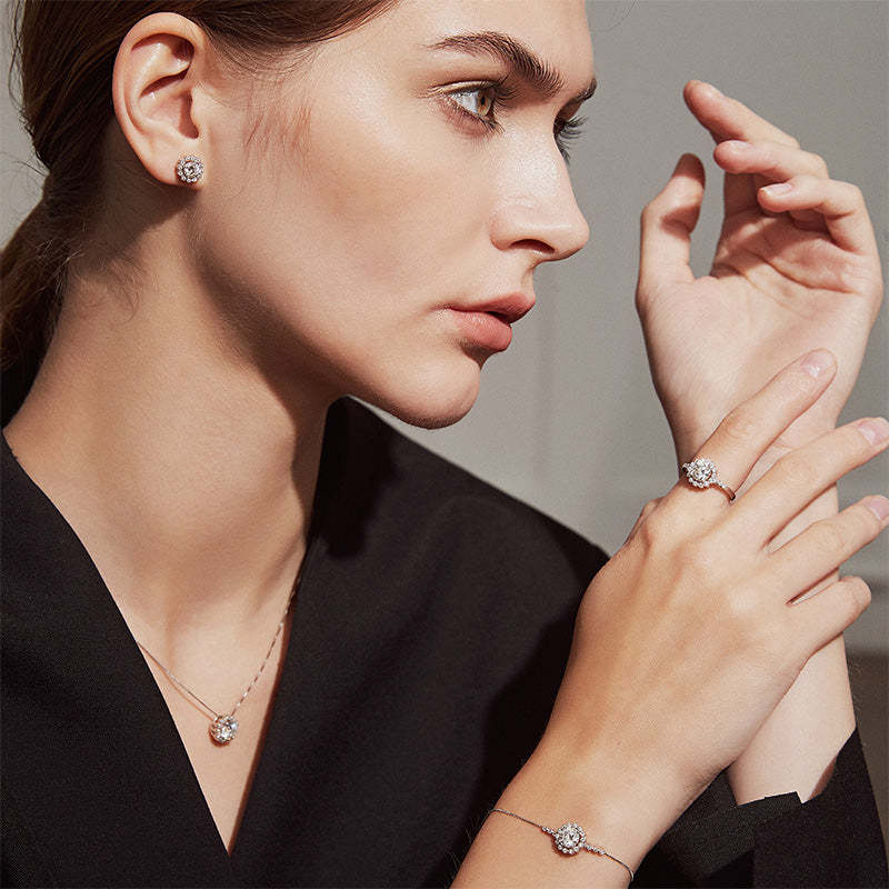 Moissanite Snowflake Stud Earrings In Sterling Silver-Sterling Silver-lornajewelry