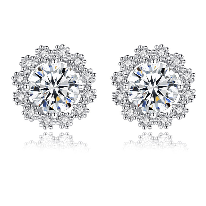 Moissanite Snowflake Stud Earrings In Sterling Silver-Sterling Silver-lornajewelry