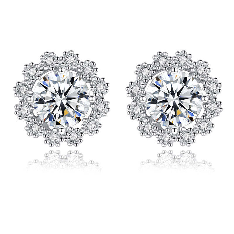 Moissanite Snowflake Stud Earrings In Sterling Silver-Sterling Silver-lornajewelry