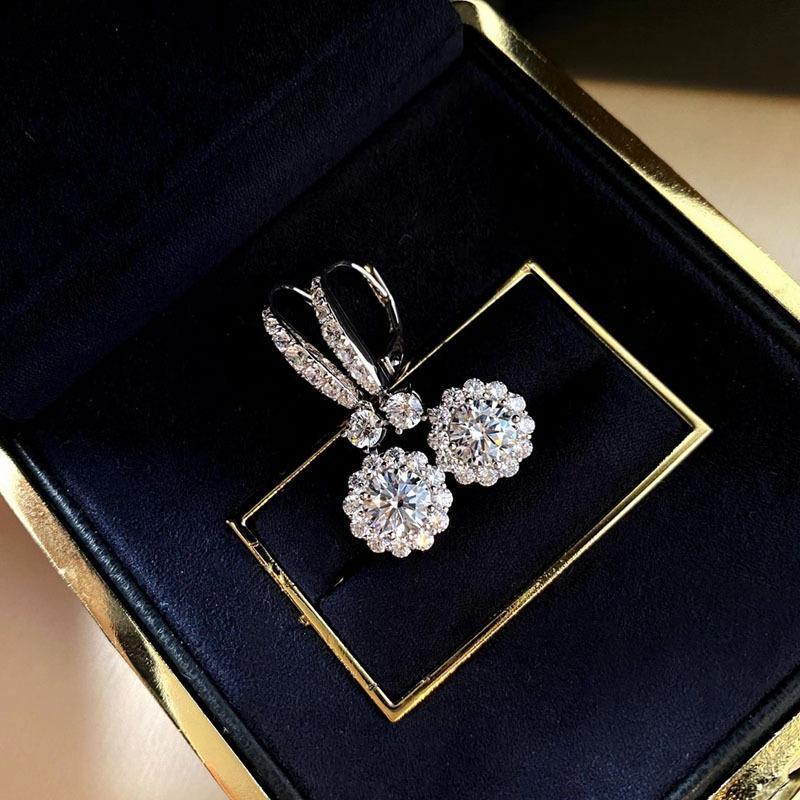 Noble Halo Round Cut Drop Earrings In Sterling Silver-Sterling Silver-lornajewelry