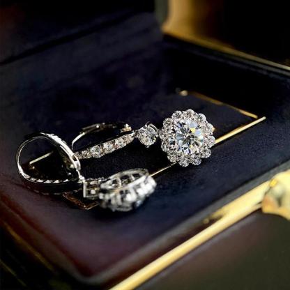 Noble Halo Round Cut Drop Earrings In Sterling Silver-Sterling Silver-lornajewelry