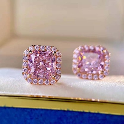 Elegant Rose Gold Halo Radiant Cut Pink Sapphire Stud Earrings In Sterling Silver-Sterling Silver-lornajewelry
