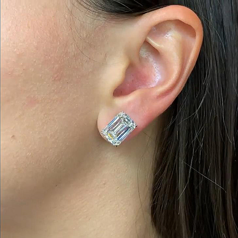 Classic Emerald Cut Women's Stud Earrings In Sterling Silver-Sterling Silver-lornajewelry