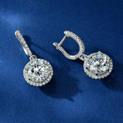 Classic Halo Round Cut Drop Earrings In Sterling Silver-Sterling Silver-lornajewelry